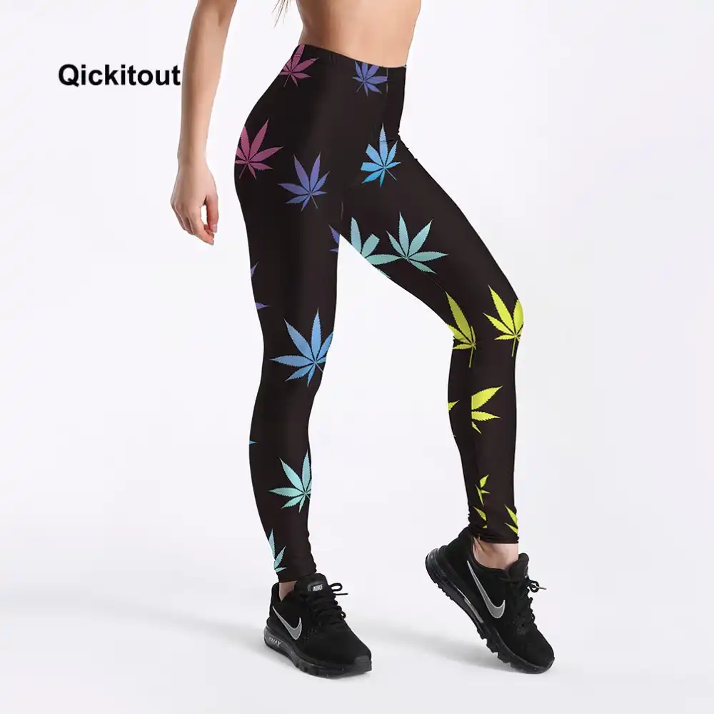 Leggings de fitness feminino workout calças casuais maple leaf impresso cintura alta calças pretas S-XXXXL