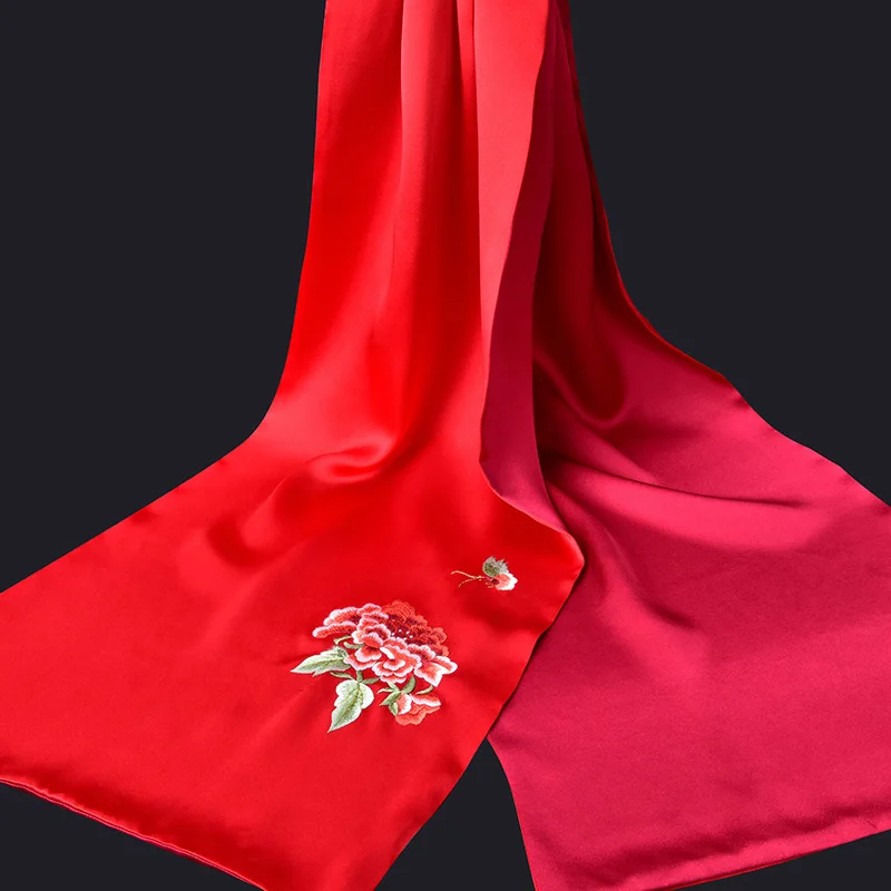 Ручная вышивка, настоящий Шелковый шарф для женщин, Цветочный натуральный шелковый шарф 16MU, чистый Шелковый шарф, шали и палантины - Цвет: COLOR 11