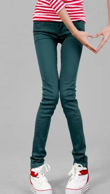 Весна Хлопковые джинсы Женская обувь, большой размер узкие обтягивающие штаны ярких цветов многоцветные штаны - Цвет: Dark green
