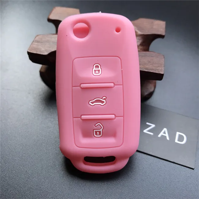 ZAD силиконовый резиновый чехол для ключей автомобиля, чехол для VW POLO Bora Beetle Tiguan Passat B5 B6 Golf4 MK5 6 Jetta Eos - Название цвета: Розовый
