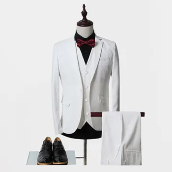 

Foraml Jacket Men Suit 3 Pieces Costume Homme New Style Designer White Notch Lapel One Button 4Pieces(Jacket+Pant+Vest+Bow A147