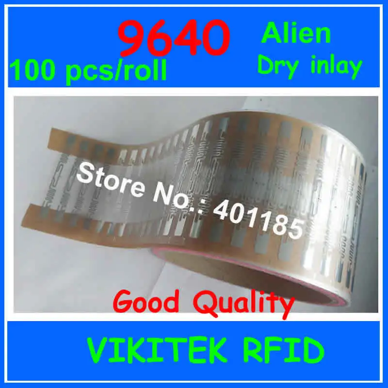 

Alien authoried 9640 100pcs per roll UHF RFID dry inlay 860-960MHZ Higgs3 EPC C1G2 ISO18000-6C used for RFID tag and label