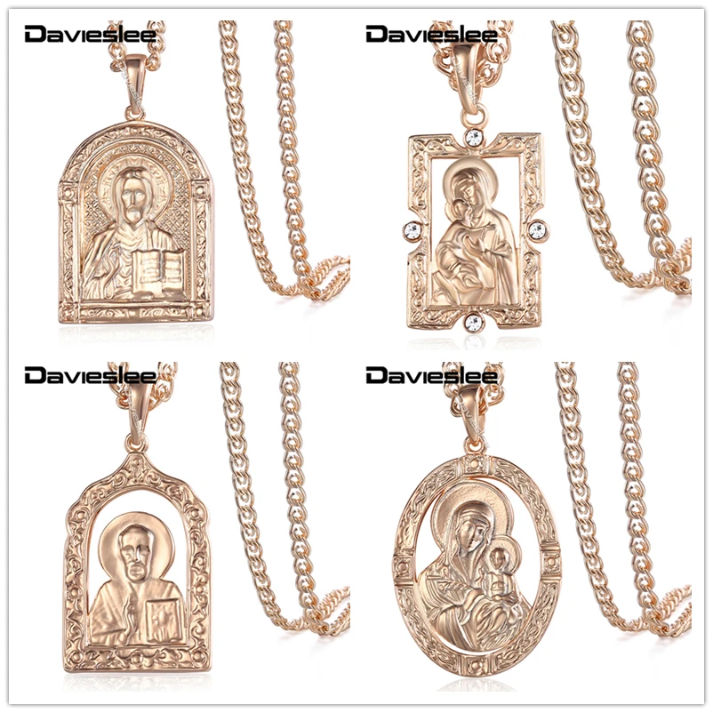 Davieslee ожерелье с кулоном Девы Марии для женщин 585 розовое золото заполненное женское ожерелье s кулоны Модные Ювелирные изделия Подарки Новые LGP190