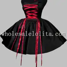 Freeshipping Готический Черный Шелк-как Зашнуровать Короткие Викторианской Платье