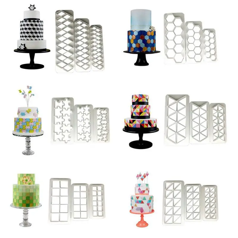 

3pcs/set Geometric Shape Cake Mold Plastic Printing Biscuits Cake Cookies Cutter Fondant Decoration Embosser Mold Cake Tools