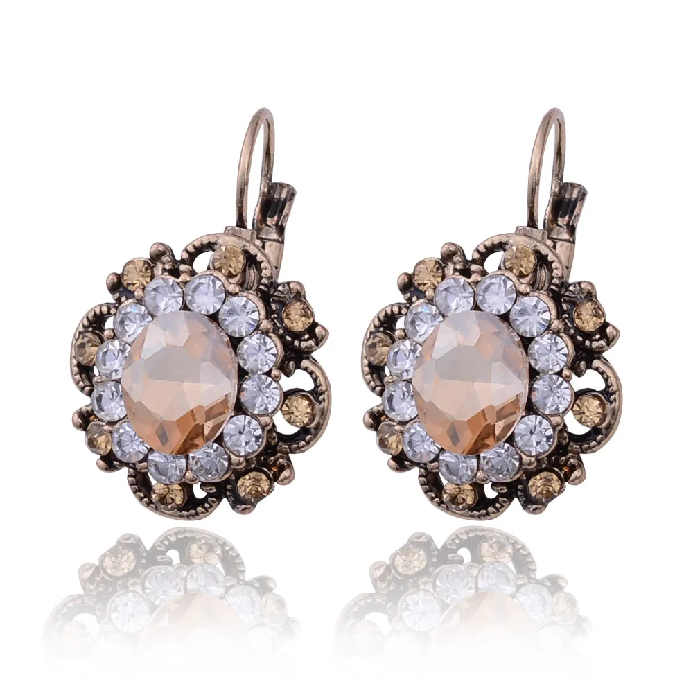 Crystal Clip on Earring Ear Cuff Antique Gold-Color Rose Flower Female Clip Earrings Women Girls Brincos Jewelry ear clip earrings clip earrings
