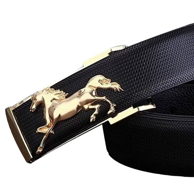 Дизайнерские мужские ремни с золотой лошадью, высокое качество, мужской ремень из натуральной кожи, роскошный брендовый Свадебный ремень для джинсов Ceinture Homme