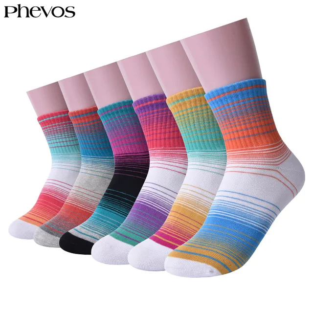 PHEVOS 2018 New Women Sport Socks for Running Breathable Absorb Sweat Cotton Sports Sock Female Colorful Spring Winter Footwear
