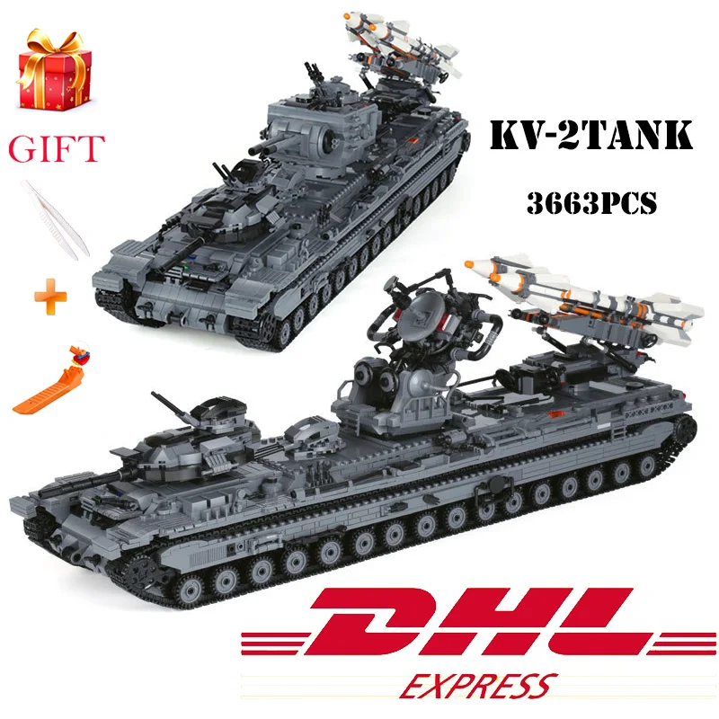 

KV-2 Heavey Tank Chariot Legoed Building Blocks Toys Military Soldier Cannon Rocket Assemable Bricks Model Educational Toy Gifts