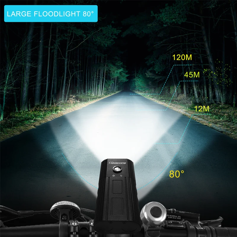 Sale Cycloving Bicycle light Bike lights 2 Led rechargeable 4000mah power bank 2200lumens wide Floodlight Flashlight torch 1