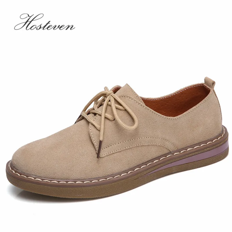 Prix Hosteven Femmes de Chaussures En Cuir Véritable Oxford Mère Filles Lace Up Mode Casual Chaussures Femmes Sneakers Appartements Mocassins Chaussures