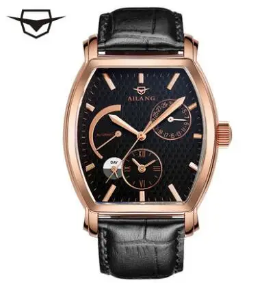 AILANG Мужские автоматические механические часы оригинальные мужские наручные часы с кожаным ремешком Tonneau винтажные часы 38 мм сапфировые часы со стразами для мужчин - Цвет: Color 2