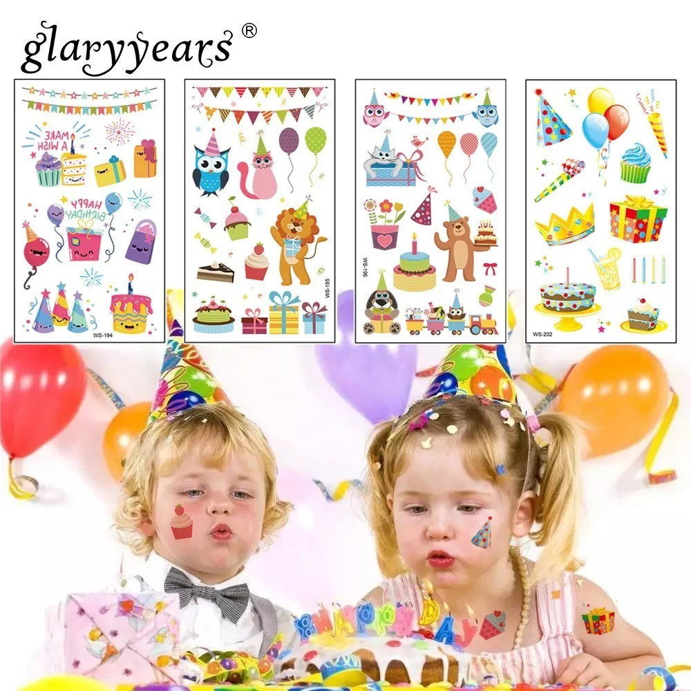 

glaryyears Birthday Party Kids Temporary Tattoo Sticker Hot Fake Tatoo Cake Makeup Flash Tatto Waterproof Small Body Art Fashion