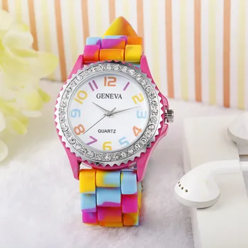 

New Fashion Women Watches Hot Sale Camouflage Number Ladies Watch Clock Casual Color Silicone Band Quartz Watch relogio feminino