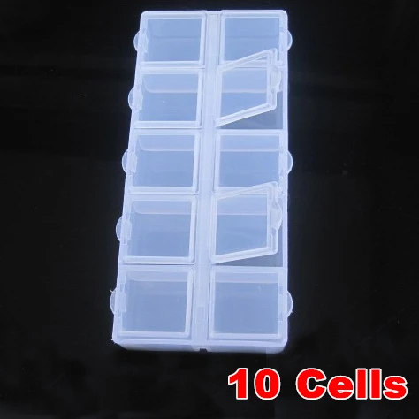 

2pcs/lot 10 Grid Transparent Box Plastic Cosmetic Nail Art Pill Box Case Portable Storage Container Parts Stones Tools Y2862