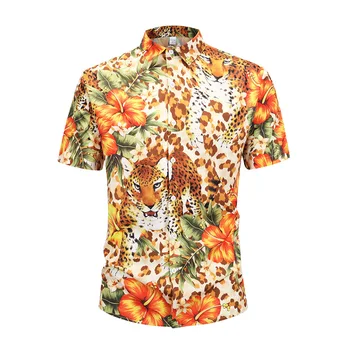 

2020 Fashion Mens Hawaiian Shirts Male Leisure Tiger Printed Beach Shirts Breathable Shirts Sleeve Short Summer Party Shirt