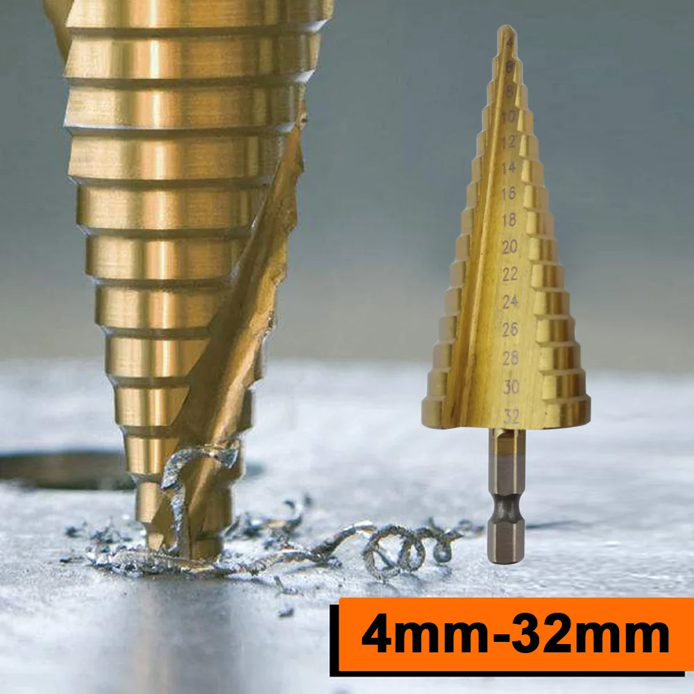 

High Speed Step Dril Bit 4-32MM HSS 4241 Hex Titanium Universal Drill Bit