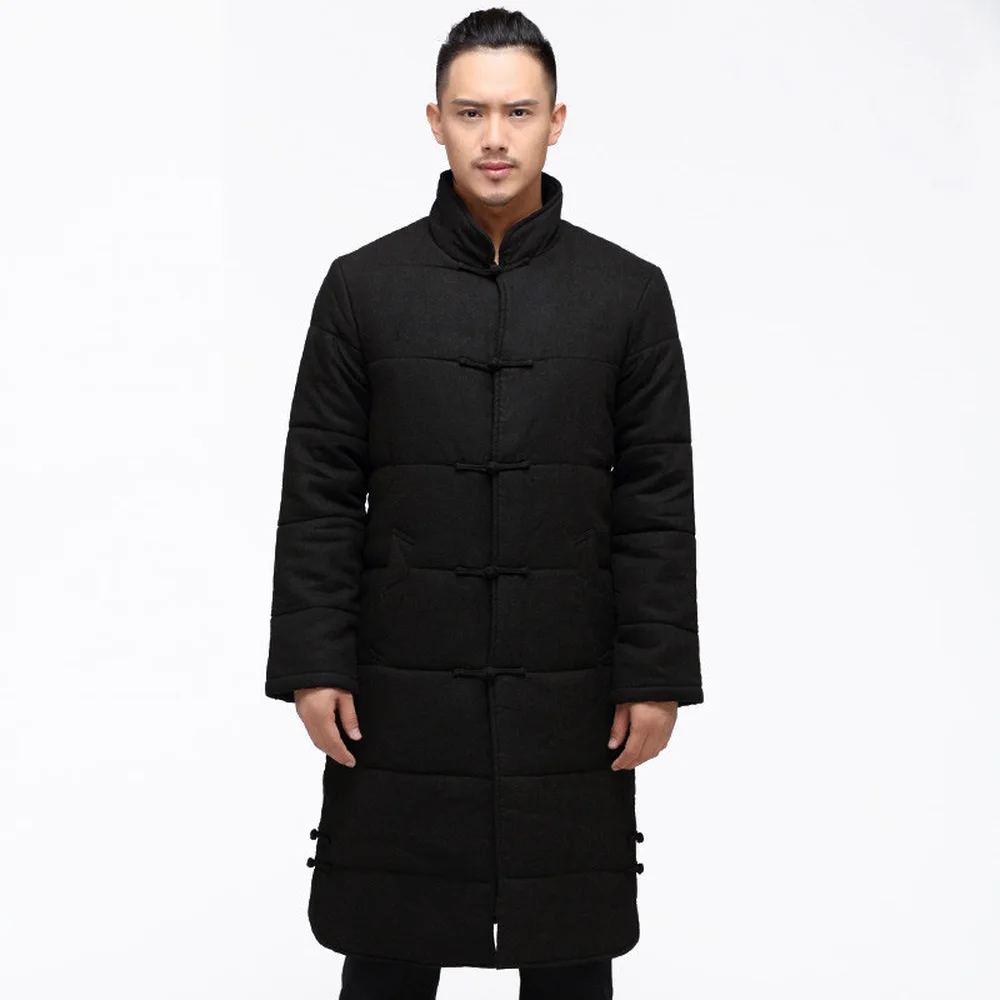 

Chinese style winter vintage wadded parka medium-long Cotton and linen plate buttons Stand collar Jacket thicken outerwear coat