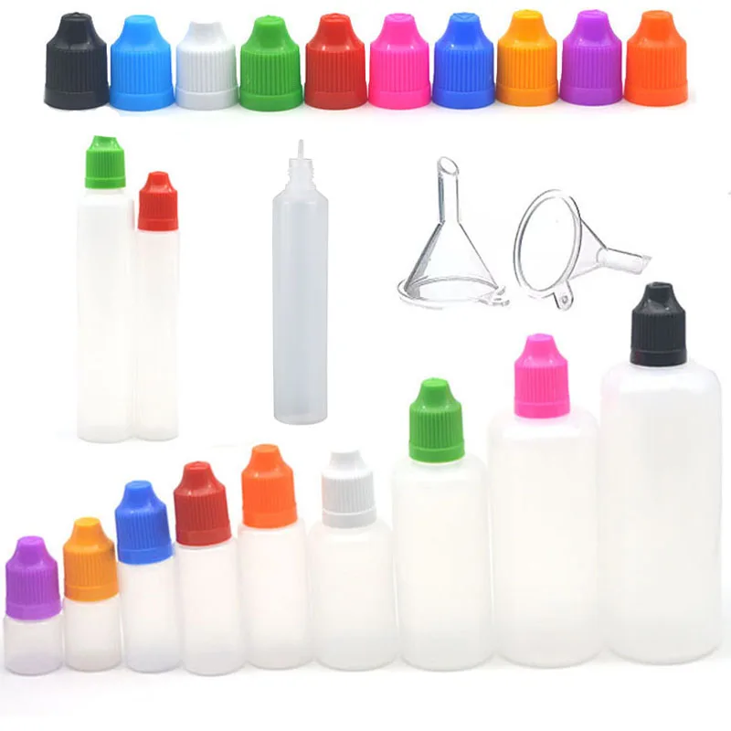 

5pcs 3/5/10/15/20/30/50/100/120 ml Empty LDPE Plastic E Liquid Juice Dropper Eye Squeezable Bottles Long Tip Cap Vape Container
