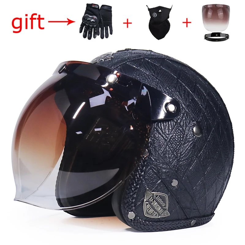 Ретро мотоциклетный шлем из искусственной кожи с открытым лицом 3/4 велосипед-чоппер шлем CapaceteDOT Сертификация отправить 2 подарка - Цвет: 4b
