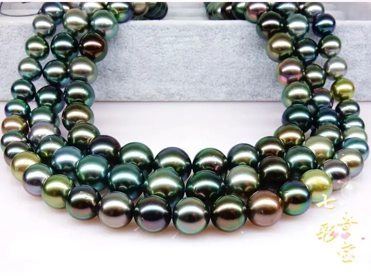 

stunning 10-11mm tahitian round black pearl necklace 38inch