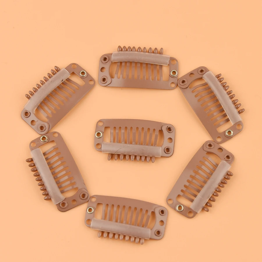 U Shape Weft Toupee Wig Hair Clips 30pcs light Brown Color 9 Teeth Snap