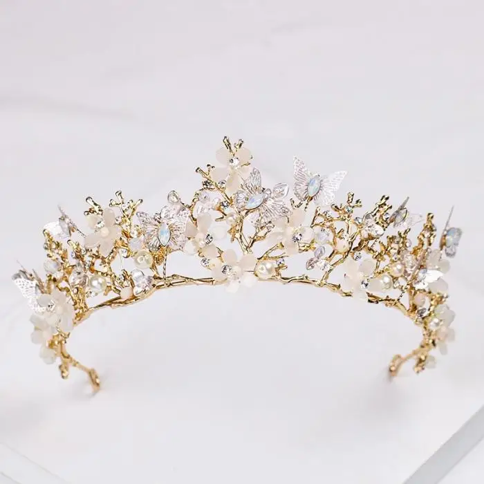 Роскошные бабочки цветок бридалы диадемы барокко золото невесты повязки для волос Свадебные Корональные аксессуары для головных уборов ювелирные изделия SL