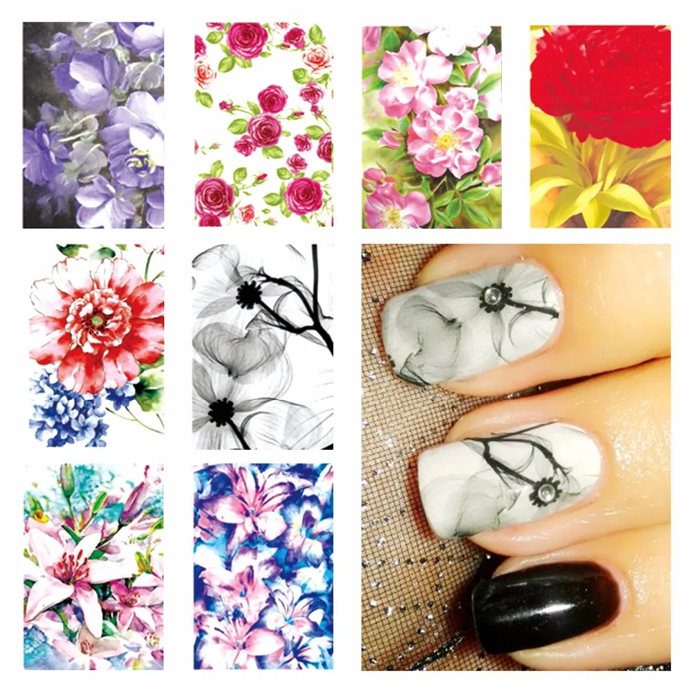 

ZKO 1 Sheet Optional New Fashion Chic Flower Pattern DIY Water Transfer Nail Art Stickers Decals Wraps Beauty Nails Styling Tool