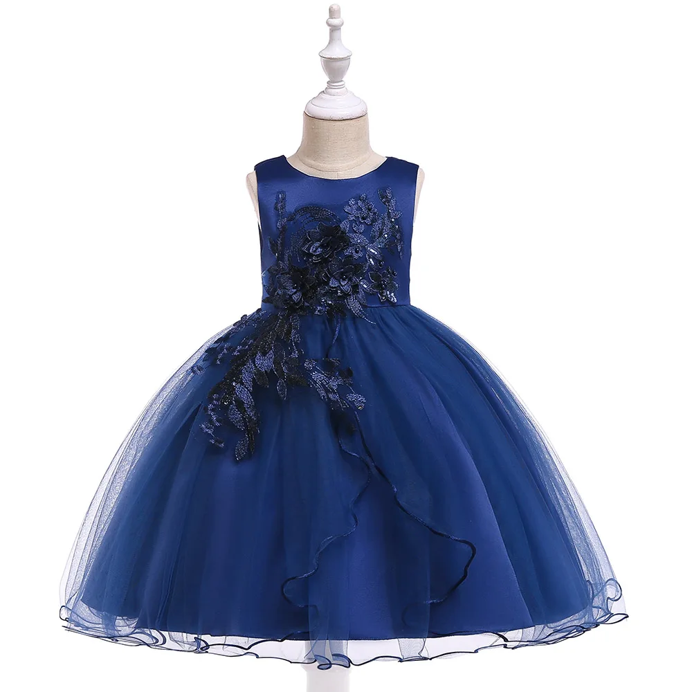 Розничная, бальное платье с вышивкой для девочек возрастом от 3 до 9 лет Платья с цветочным узором для девочек на год, детское платье принцессы, L5060