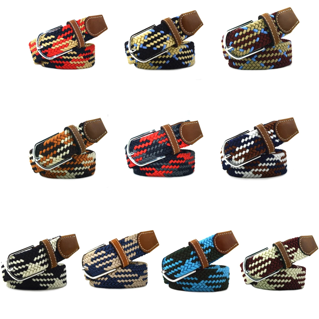 

120cm Stretch elastic rubber Belt Alloy Pin Buckle Woven Waistband for Men/Women