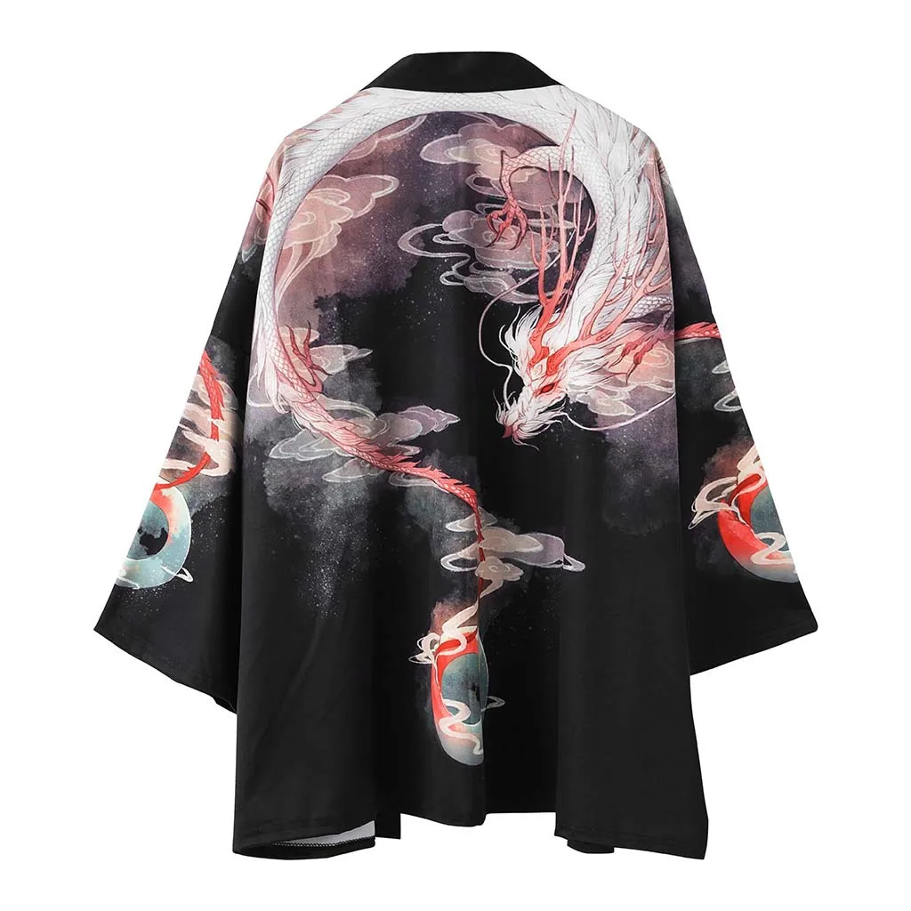 

Japanese Couple wear Vintage Style Dragon/Goldfish Printed Cloak Cosplay Costume Cardigan Haori Kimono Cardigan Cloak Bathrobe