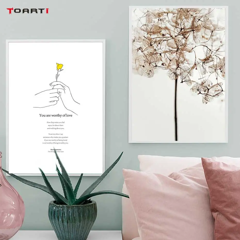

Yellow Flower Minimalist Hand Prints Posters Modern Inspirational Life Quotes Canvas Painting For Living Room Home Decor Picture