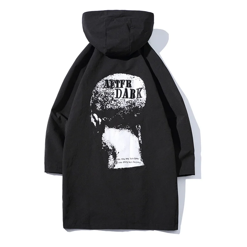 

Men Long Casual Hooded Trench Coat Spring Autumn Men slim Long sleeve Hoody Cardigan Jacket Printing large size 5XL Overcoat men