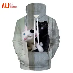 Новые поступления 3D милый котенок щенок печати толстовки осень 2019 г. карманы Толстовка с капюшоном модные для мужчин женщин пуловеры для