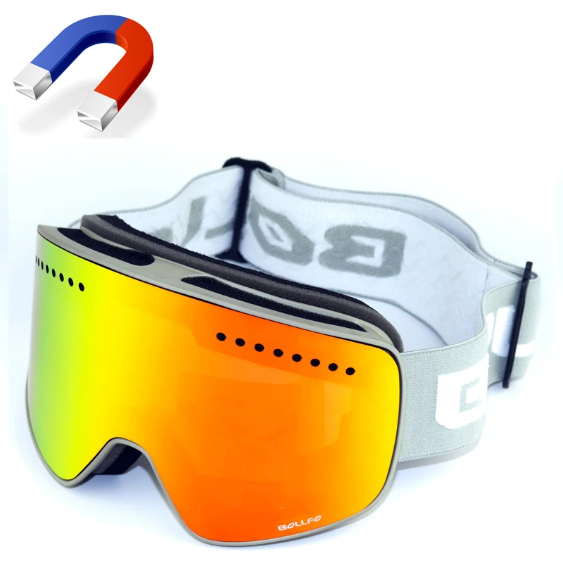 

BOLLFO Brand Magnetic Ski Glasses Double Lens mountaineering glasses UV400 Anti-fog Ski Goggles Men Women snowmobile spectacles