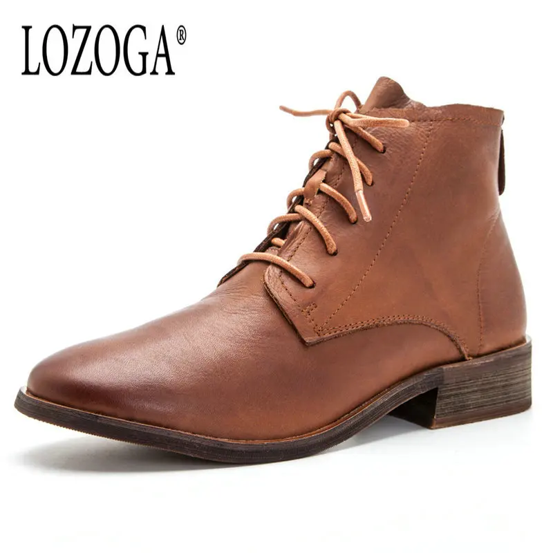

Lozoga 2018 New Women Boots High Quality Genuine Cow Leather Low Heels Female Shoes Women Motorcycle Boots Woman Shoes Dropship