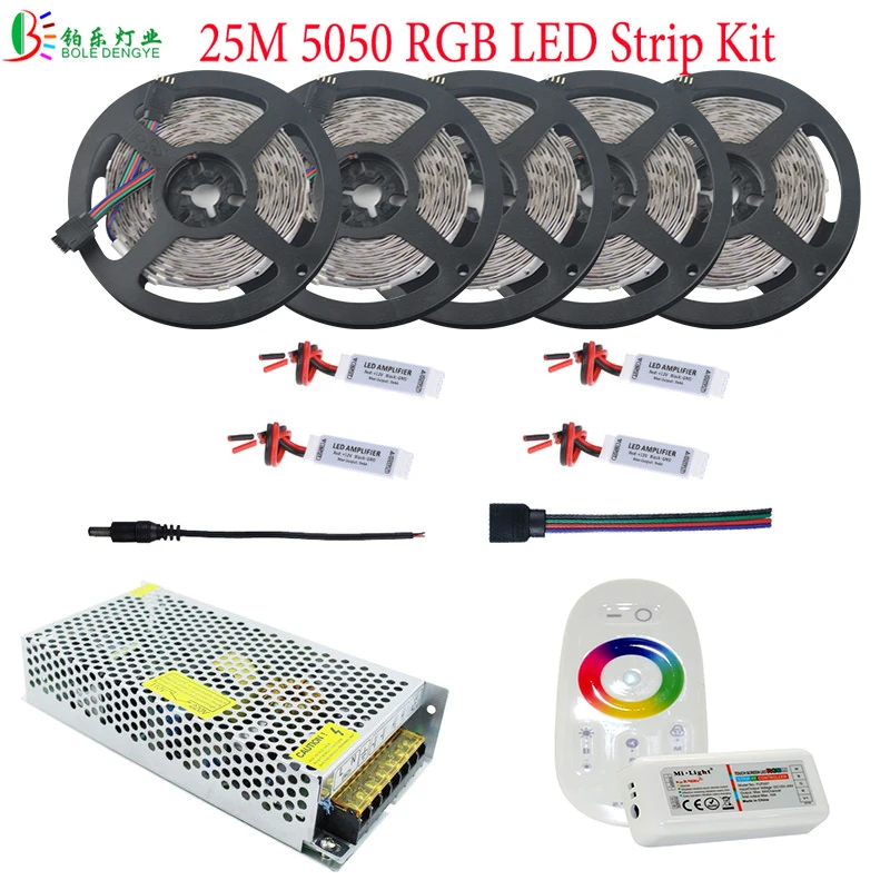 

30M 5050 RGB LED Strip Waterproof Diode Tape Light 20M 15M 10M 25M +2.4G RF RGB Controller Amplifier DC12V Power Supply Full Kit