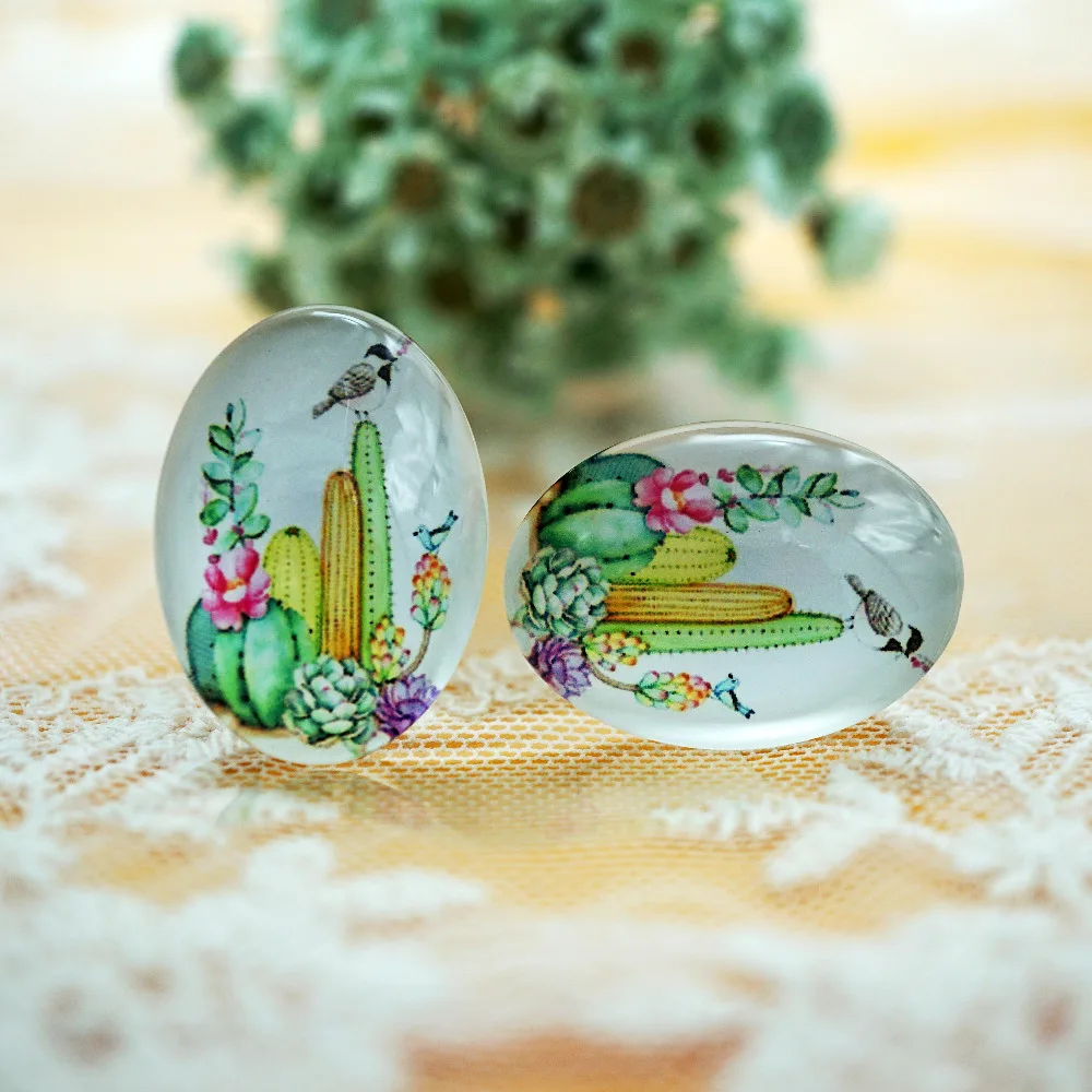 

10PCS/lot oval 13MM X 18MM flower Glass Cabochon for bracelet necklace women earring rings brooch DIY Jewelry hand made supply