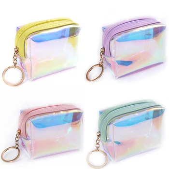 

1 PC Laser Square Jelly Transparent Coin Purse Women Girl Lady PVC Mini Wallet Zipper Card Storage Bag Little Star Coin Purse