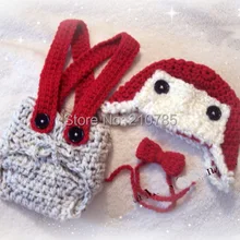 Вязаная шапка-Авиатор и пеленка, комплект с галстуком-бабочкой, вязаные аксессуары для фотографии, одежда для малышей, рождественские фотографии