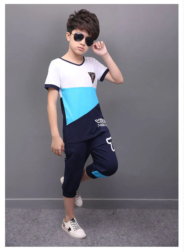 Комплект повседневной одежды для активных мальчиков, летняя Подростковая футболка Короткие штаны Детский костюм г., детская одежда спортивная одежда для мальчиков, 2 предмета