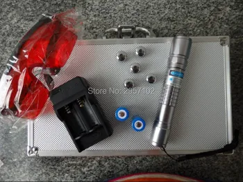 

High power military 500000m 50w 450nm blue laser pointer focusable burning match/dry wood/black plastic/burn cigarette+Glasses