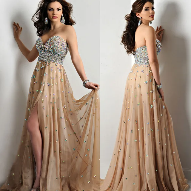 Flowy Champagne Prom Dresses