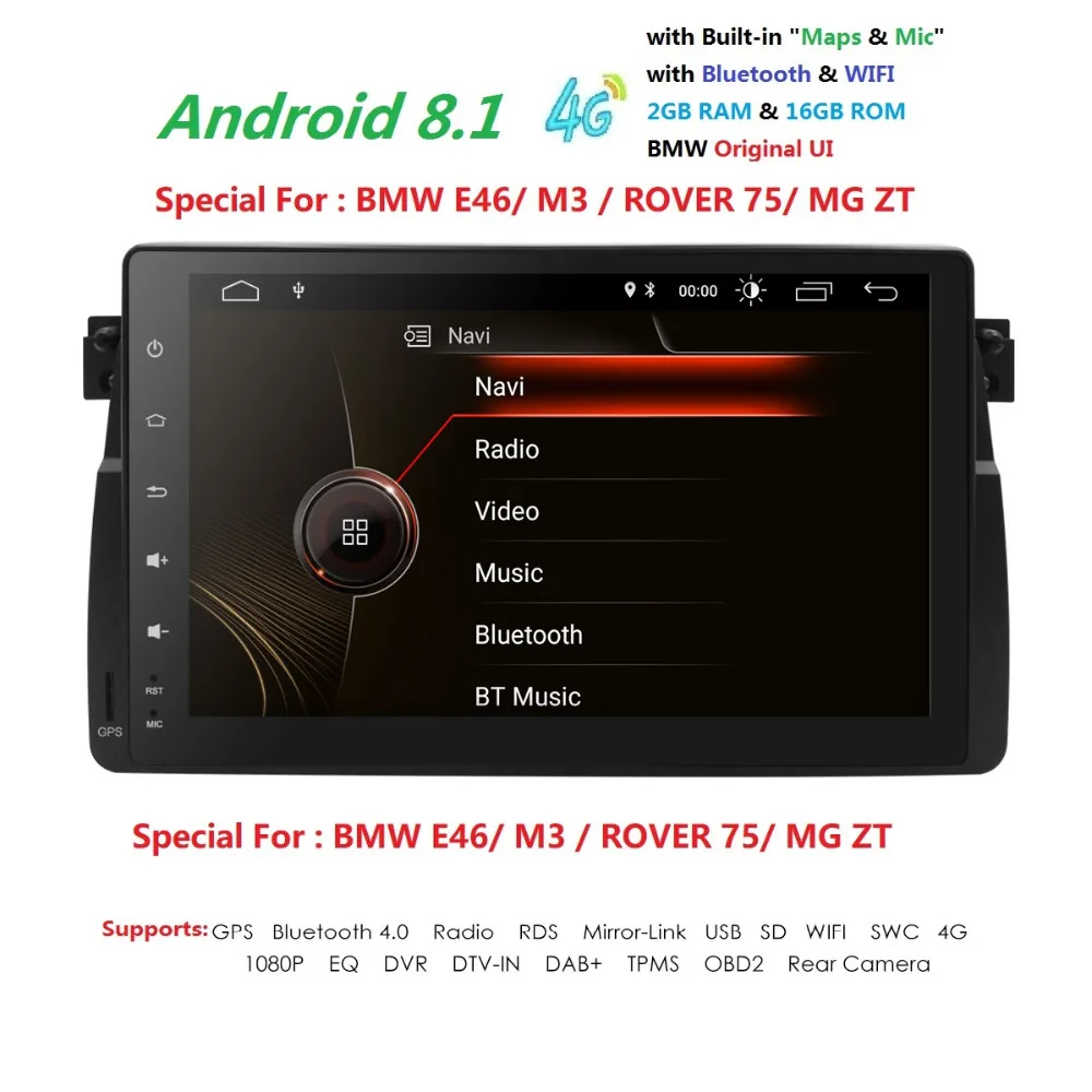 

9inch HD Touch Screen Android 8.0 Car NODVD player for BMW E46 M3 Wifi 4G GPS Bluetooth Radio RDS Steering wheel control Map DAB