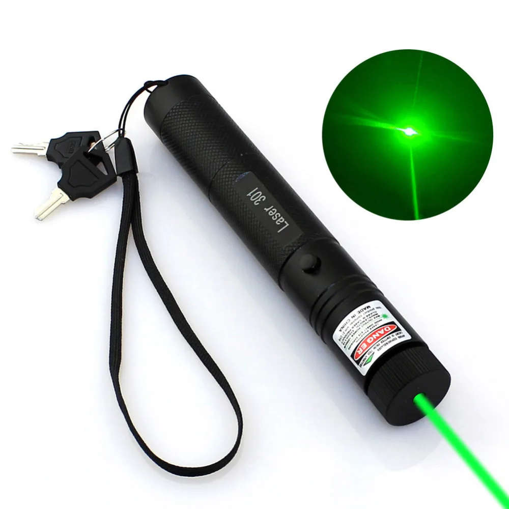 Высокая мощность регулируемый фокус горения Зеленая лазерная указка Pen 301 532nm непрерывной линии от 500 до 10000 м Лазерный диапазон