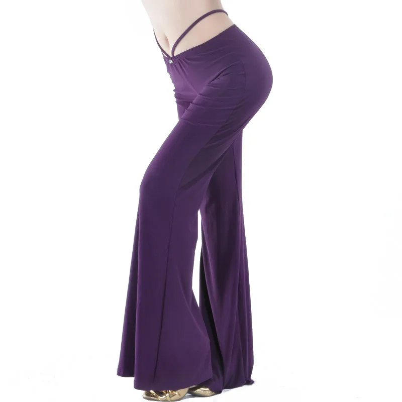 

Lady women Belly Dance pants Costume senior crystal cotton sexy bellydance practice clothes with Rhinestone Long Flared Trousers