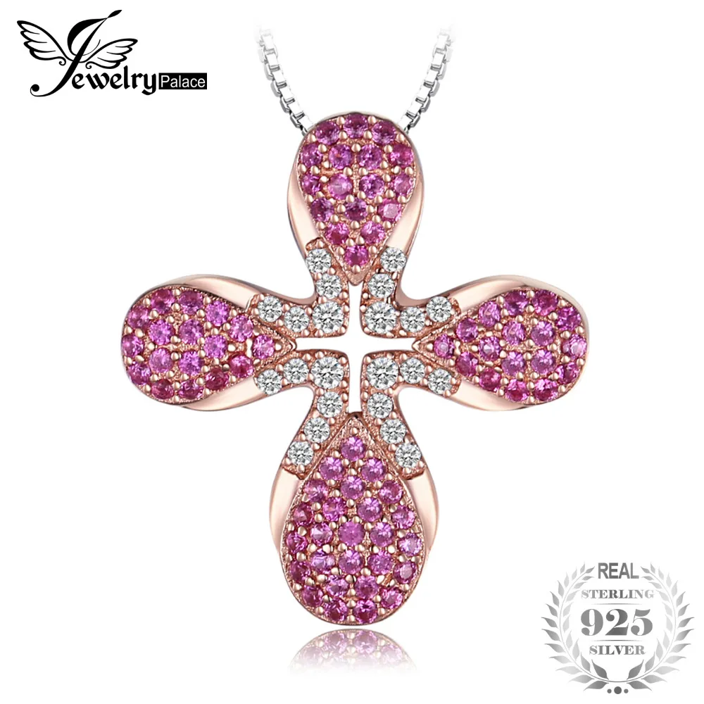 

JewelryPalace Fashion 0.5ct Created Red Ruby Rose Gold Plated Cross Pendant 925 Sterling Silver Fine Jewelry Not Include a Chain
