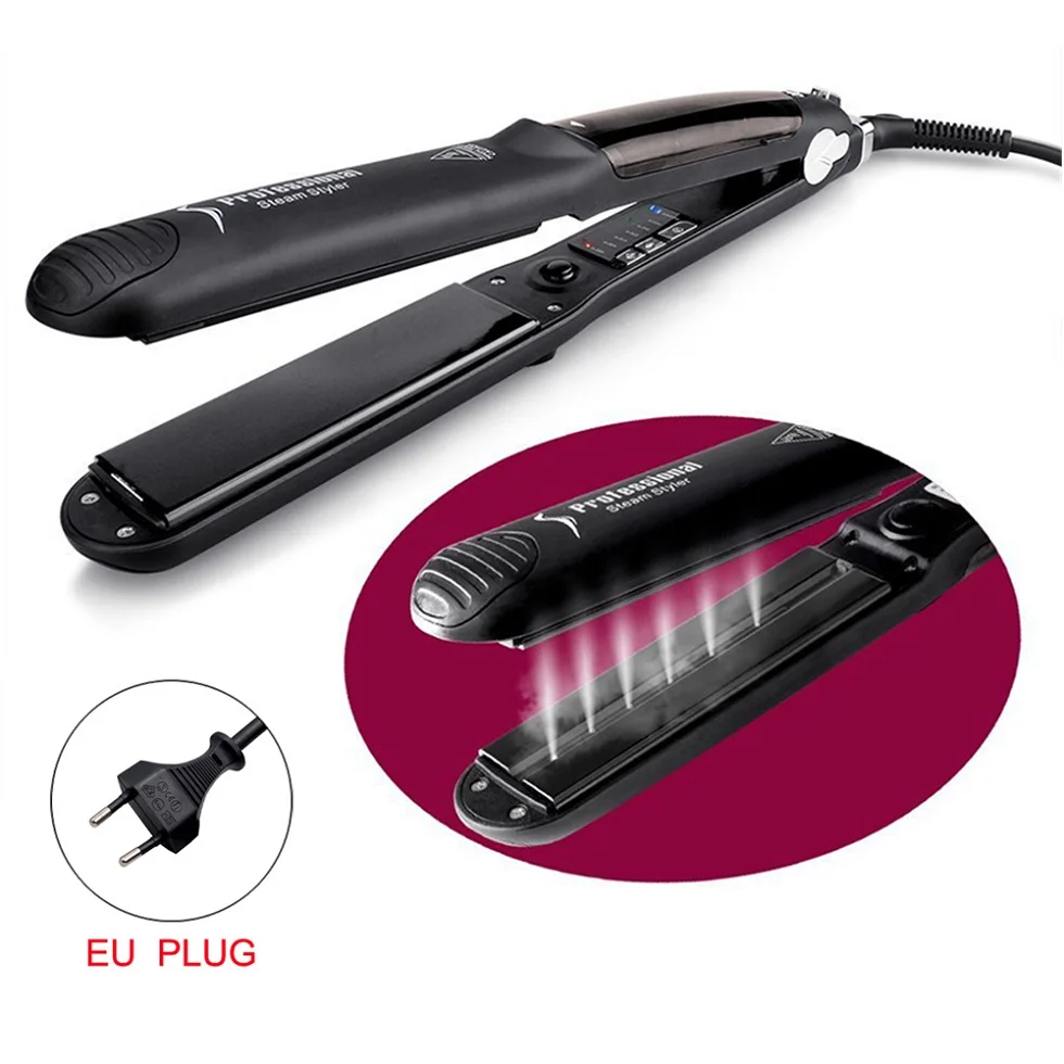 Керамический паровой выпрямитель для волос, профессиональный выпрямитель, паровой шов, выпрямление, утюг для волос, инструмент для укладки - Цвет: EU Plug