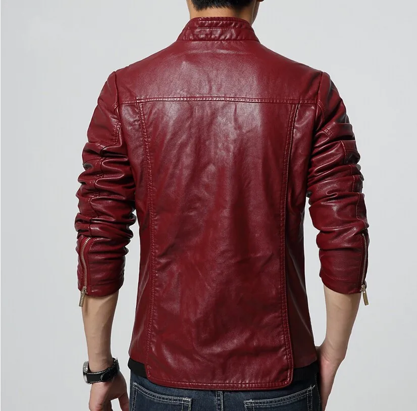 Осенняя мягкая мужская куртка из искусственной кожи, модная однотонная приталенная мотоциклетная куртка, высокое качество, мужские пальто jaqueta de couro 5XL-M