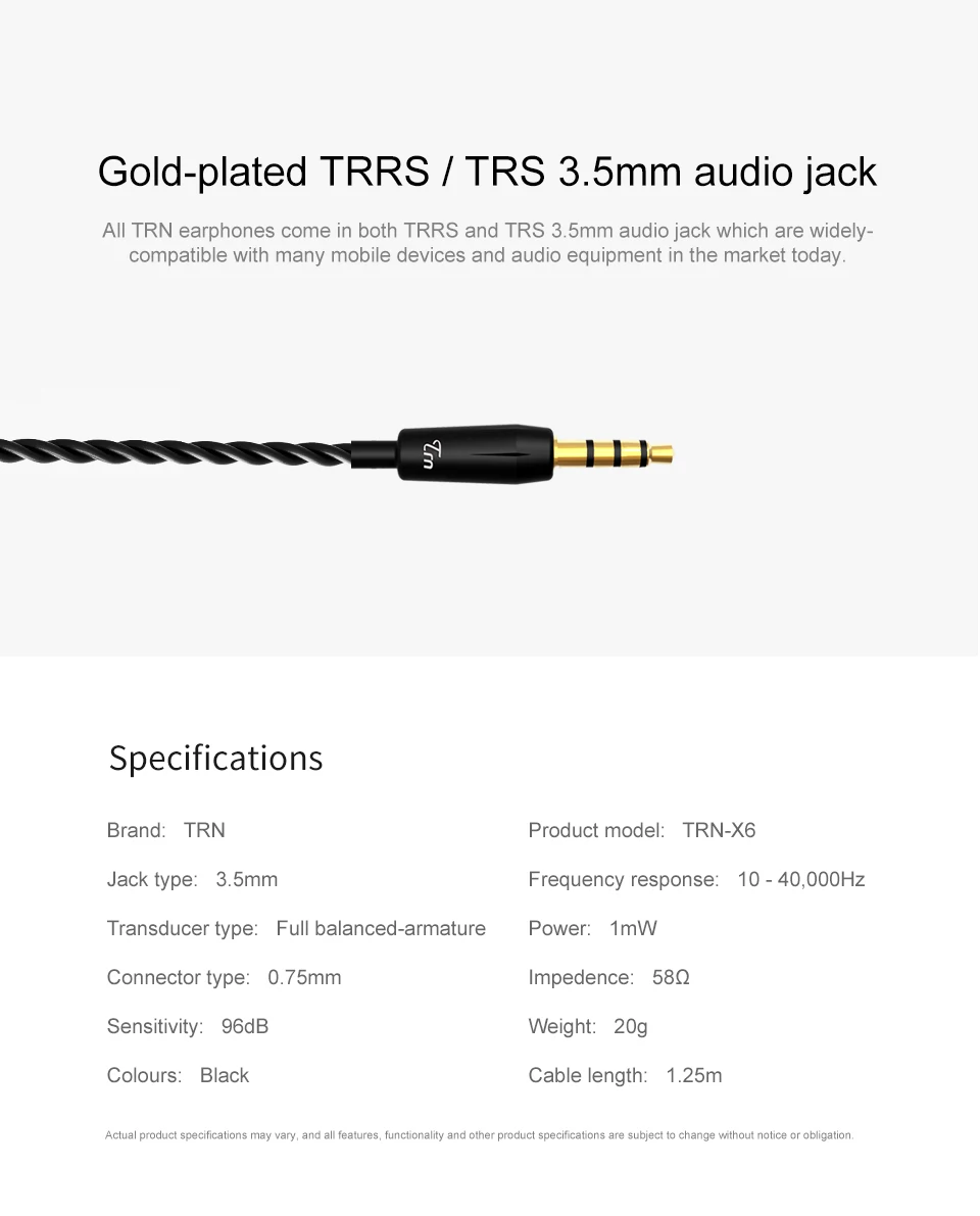 TRN X6 6BA драйвер в ухо наушник 6 сбалансированная арматура HIFI монитор сценический Спорт Бег разрешение IEM съемный 2Pin